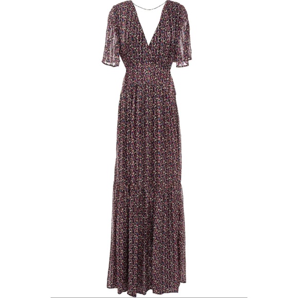 BA&SH Open-Back Metallic Printed Chiffon Maxi Dress M - Picture 2 of 10